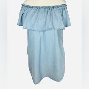 Zara Light Blue Off the Shoulder Denim Dress with Ruffle Detail Size S
